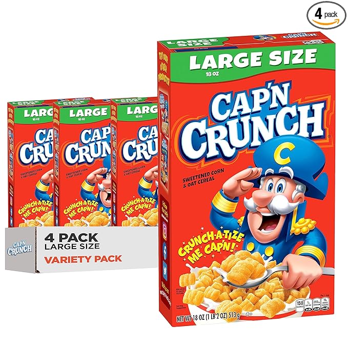 Cap'n Crunch Cereal, Original, Boxes, 18 Oz, Pack of 4