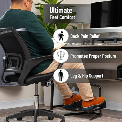 Mind Reader Foot Rest, Foot Stool, Under Desk at Work, Ergonomic, Adjustable, Office, Metal, 15"L x 14.25"W x 14.5"H, Black