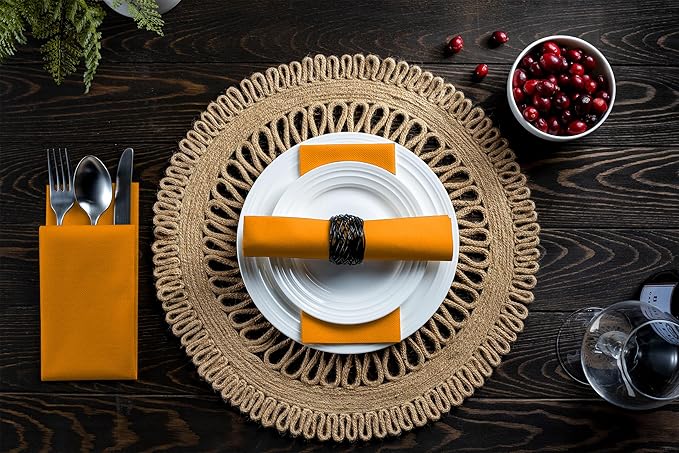 Linen-Feel Orange Paper Napkins - Decortive Cloth-Like Disposable Dinner Napkins - Soft And Absorbent Napkins for Thanksgiving, Party, Wedding, Bathroom Or Any Occasion. (Pack of 100)