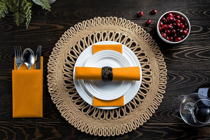 Linen-Feel Orange Paper Napkins - Decortive Cloth-Like Disposable Dinner Napkins - Soft And Absorbent Napkins for Thanksgiving, Party, Wedding, Bathroom Or Any Occasion. (Pack of 100)