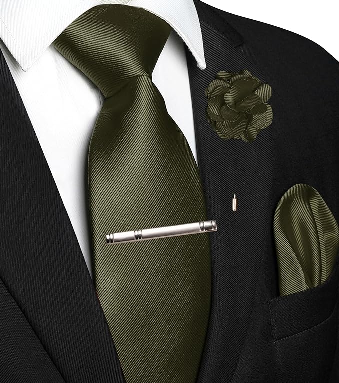 JEMYGINS Formal Necktie Solid Color Tie and Pocket Square with Tie Clip Lapel Pin Sets for Men 4PCS