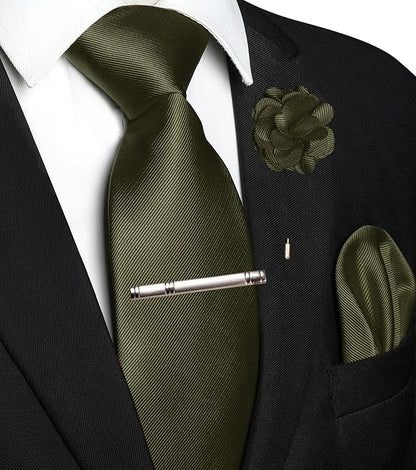 JEMYGINS Formal Necktie Solid Color Tie and Pocket Square with Tie Clip Lapel Pin Sets for Men 4PCS