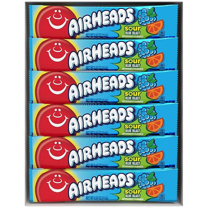 Airheads SOUR Candy Bars, Sour Blue Blast Flavored, Bulk, Concessions, Parties, Pack of 36 Bars
