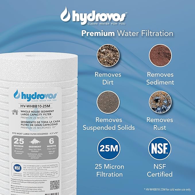 4.5“ x 10“ Large Capacity Whole House Water Filter, NSF Certified 25 Micron Sediment Filtration, Equivalent to RFC-BBSA, Aqua-Pure AP810, AP811, Big Blue DGD-5005, AO-WH-PREL, Filtrete 4WH-HDGR-F01