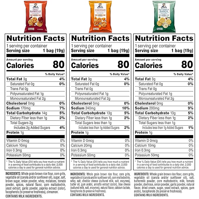 Quaker Rice Crisps, Gluten Free, 3 Flavor, Single Serve, 0.67, Savory Variety Pack, 20.1 Oz,Pack of 30