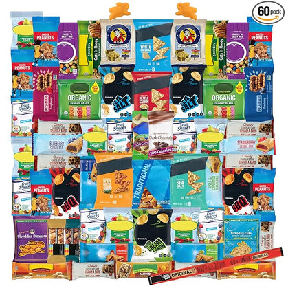 Foxy Fane 60-Count Holiday Gift Box - Assortment of 60 Healthy Snacks & Treats - Perfect Variety Pack for Back to School, Easter, Christmas & New Year’s - Great for Family, Friends, or Office Gifting