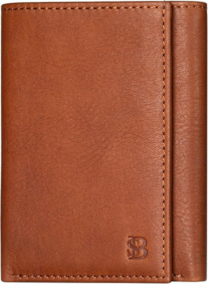 SERMAN BRANDS Trifold Wallet for Men - RFID Blocking Full Grain Leather, 11 Card Slots & ID Window, Slim Everyday Carry, Durable Stitching, Gift for Him