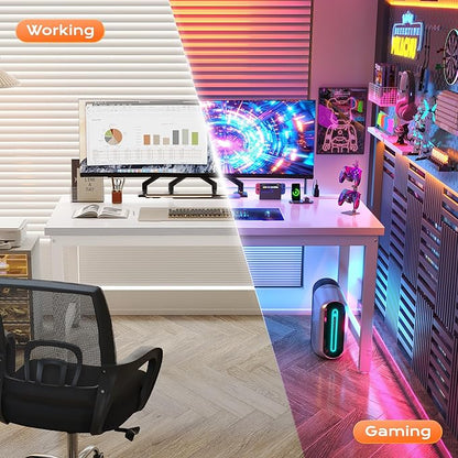 Huuger 55 x 24 inch Desk with Power Outlets & USB-C, Deeper & Thicker Desktop, Robust Metal Tubes, Computer Desk, Heavy Duty Office Desk, Work Gaming Desk for Home Office, White