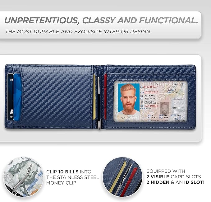 Suavell Slim Wallets for Men. RFID Money Clip Wallet, Slim Wallet, Thin Front Pocket Credit Card Wallet, Minimalist Bifold (Royal Blue Pilot)