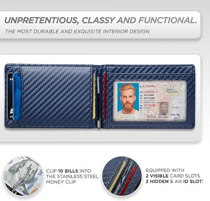 Suavell Slim Wallets for Men. RFID Money Clip Wallet, Slim Wallet, Thin Front Pocket Credit Card Wallet, Minimalist Bifold (Royal Blue Pilot)