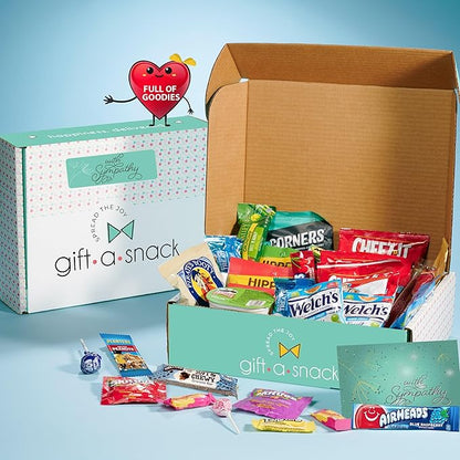 Gift A Snack - Sympathy Snack Box Care Package + Greeting Card (45 Count) Condolence for Loss of Loved One, Dog Pet Cat Memorial Sweet Treats Gift Basket - Cravy Food Assortments & Variety Gifts