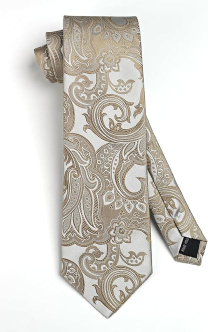 HISDERN Men Floral Ties Woven Classic 3.4" Necktie Set Formal Tie Pocket Square for Wedding with Handkerchief Gift Box