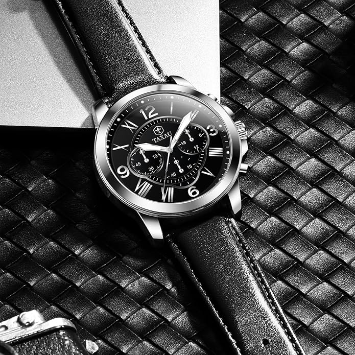 Mens Watches Luxury Dress Waterproof Leather Watch with Date Day Analog Quartz Large Number Wrist Watch Casual Classic Luminous Scales Big Face Easy Read Reloj para Hombre