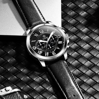 Mens Watches Luxury Dress Waterproof Leather Watch with Date Day Analog Quartz Large Number Wrist Watch Casual Classic Luminous Scales Big Face Easy Read Reloj para Hombre