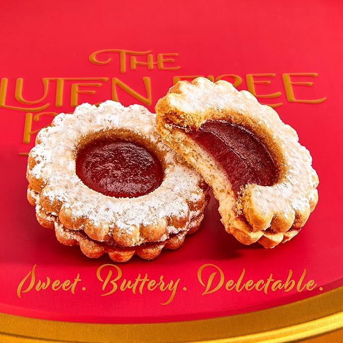 Gluten Free Palace Cookie Gift Basket – Fresh Raspberry Linzer Tart Shortbread Cookies in Tin – Birthday, Corporate, Anniversary, and Thank You Gift