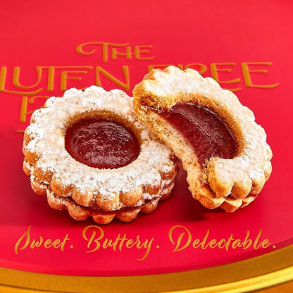 Gluten Free Palace Cookie Gift Basket – Fresh Raspberry Linzer Tart Shortbread Cookies in Tin – Birthday, Corporate, Anniversary, and Thank You Gift