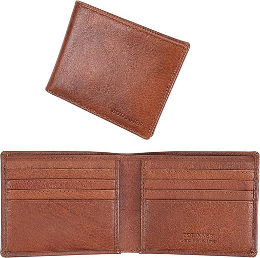 Genuine Leather Men’s Bifold Wallet | RFID Blocking, 8 Card Slots, 2 Bill Sections & 2 Extra Slots | Coffee brown