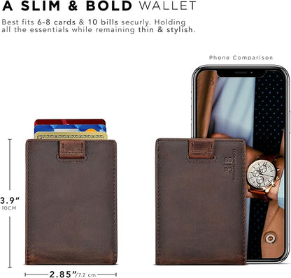 RFID Blocking Slim Money Clip Wallet – Leather Bifold Front Pocket Minimalist Mens Wallet with Money Clip for Men, Small Credit Card Holder Wallet - Travel Wallet with Gift Box