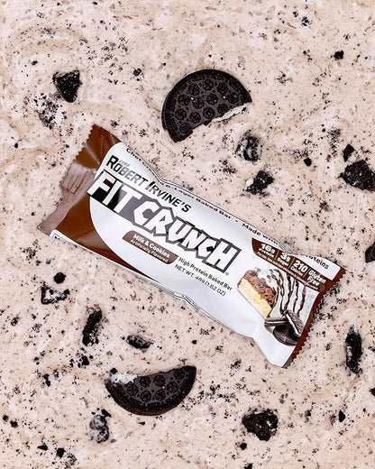 FITCRUNCH Full Size Protein Bars, 6-Layer Baked Bar, 8g of Sugar, Gluten Free & Soft Cake Core (12 Bars, Milk and Cookies)