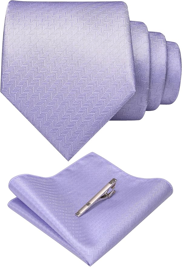 RBOCOTT Mens Woven Tie and Pocket Square with Tie Bar Sets Solid Necktie