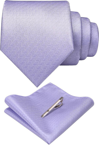 RBOCOTT Mens Woven Tie and Pocket Square with Tie Bar Sets Solid Necktie