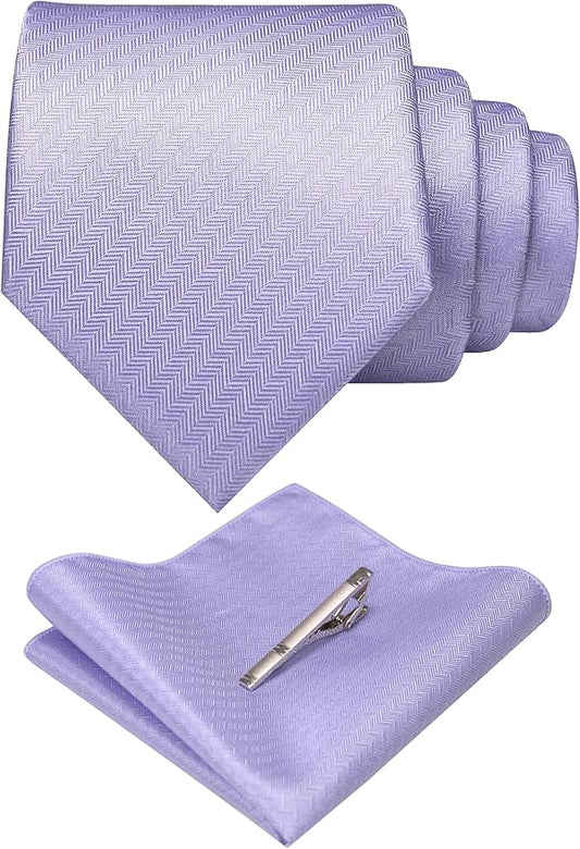 RBOCOTT Mens Woven Tie and Pocket Square with Tie Bar Sets Solid Necktie