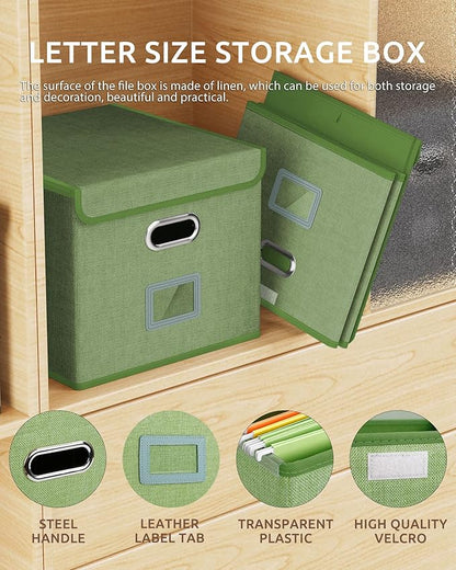 Oterri 2 Pack File Organizer Box,File Box,Small File Cabinet for Letter Folders,Light Green Portable Filing Box,Hanging File Folder Organizer with Lid for Office/Decor/Home- without Folders