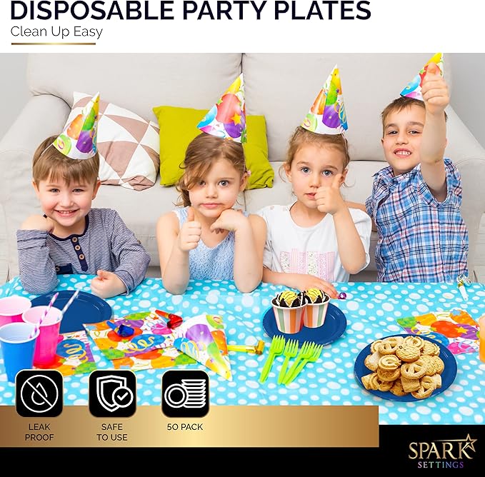 Disposable Paper Plates Royal Blue, 6 3/4 Inches Paper Dessert Plates, Strong and Sturdy Disposable Plates for Party, Dinner, Holiday, Picnic, or Travel Party Plates, Pack of 50
