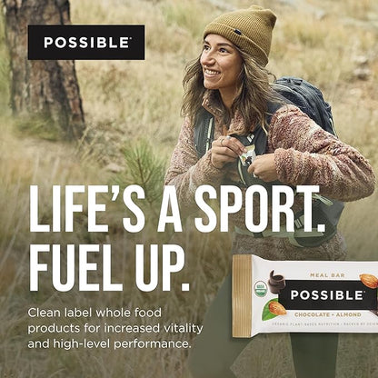 POSSIBLE Meal Bar - High Protein Energy Bars with 20g of Organic Plant-Based Protein - Vegan, Gluten-Free, Non-Dairy - USDA Organic - Clean Label - 1 Box, 10 Bars - Chocolate Almond