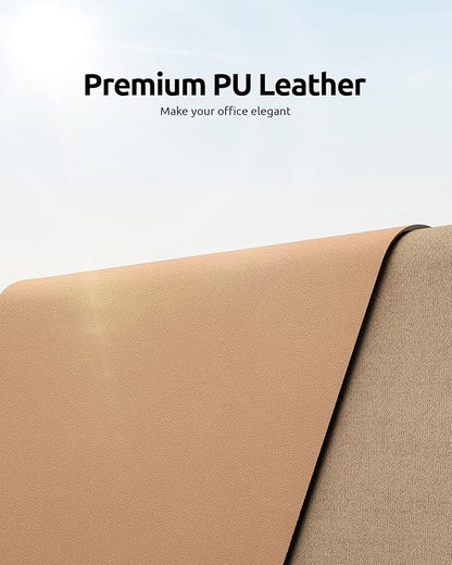 YSAGi Leather Desk Protector, Office Mat, Large Mouse Pad, Non-Slip PU Leather Blotter, Laptop Desk, Waterproof Writing Pad for Office and Home (Khaki, 35.4" x 17")