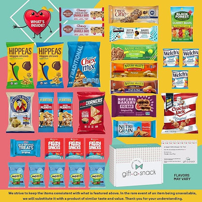 Gift A Snack - Thanksgiving, Holiday, Christmas Stocking Stuffer Healthy Snack Box Care Package + Greeting Card (30 Count) Birthday Treats Gift Basket, Nutritious Granola Breakfast Bars