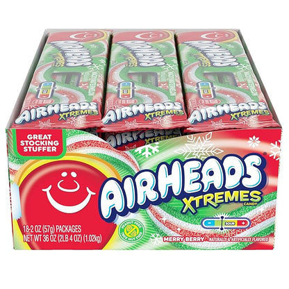 Airheads Xtremes, Sweetly Sour Holiday Merry Berry Flavored Candy Belts, 2oz (Pack of 18)