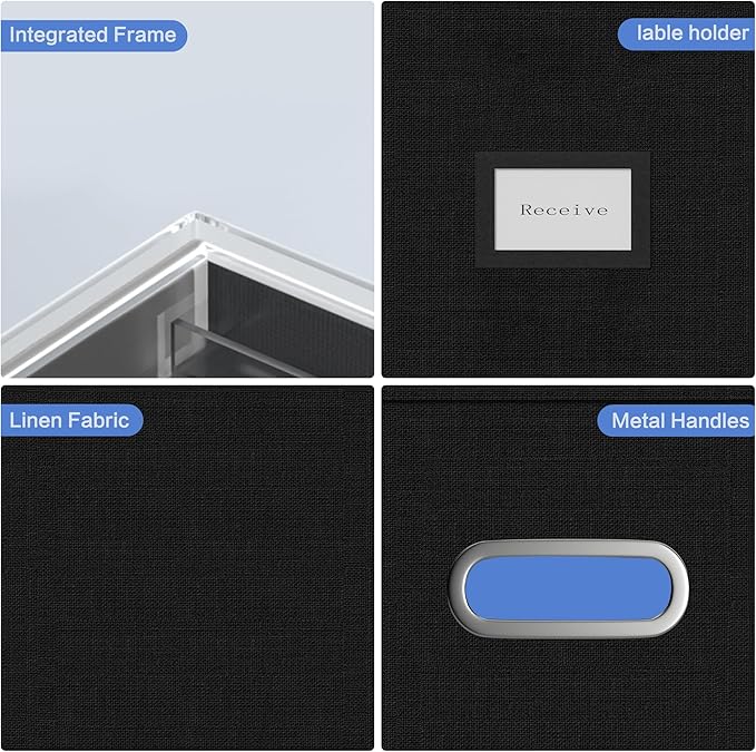 File Organizer Box - File Boxes for Hanging Files with Lid Set of 2 Decorative Hanging Folders Letter Size Organizer with One-Piece Plastic Frame Slides (Black, 13.2 * 10.1 * 10.1in(2Pack))