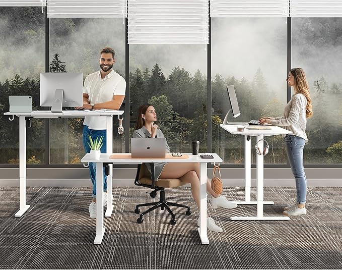 Electric Standing Desk 55"x24" Adjustable Height Stand Up Desk with Lockable Wheels Ergonomic Sit Stand Desk for for Work Office Home Computer Workstation (White)