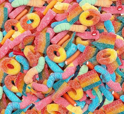 Gummy Candy Mix 2-Pound Bag | Peach Rings, Pencil Bites, Worms, Bottles, Belts | Sour and Sweet Treats