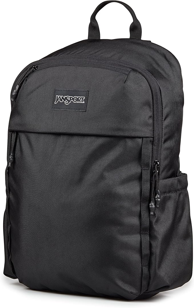 JanSport Venture Daypack – Travel Pack With Large Main Compartment, Padded Laptop Sleeve, Dual Water Bottle Pockets, and Attachment Buckles, Black