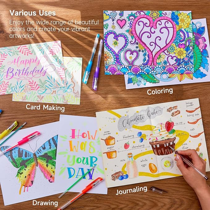 Shuttle Art Gel Pens 60 Pack — Assorted Colors with Ink Refills for Journaling & Drawing