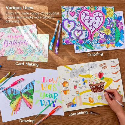 Shuttle Art Gel Pens, 32 Colors Gel Pen Set with Coloring Book for Adults Coloring Books Drawing Doodling Crafts Scrapbooking Journaling
