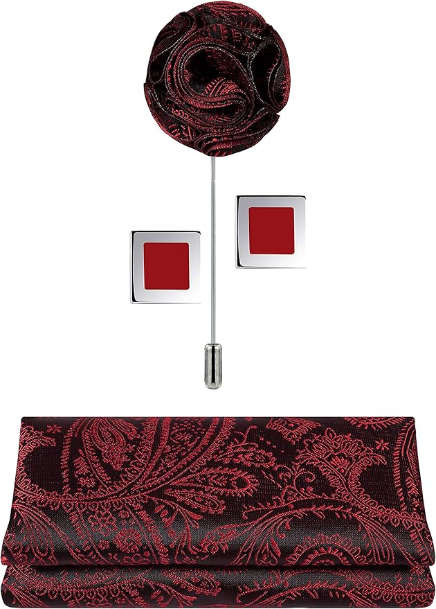 TIE G 5pcs Tie Set in WHITE OR BLACK GIFT BOX: Solid Color Necktie, Satin Bow Tie, Pocket Square, Lapel, Cuff Links