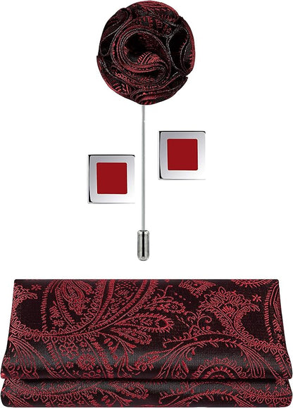 TIE G 5pcs Tie Set in WHITE OR BLACK GIFT BOX: Solid Color Necktie, Satin Bow Tie, Pocket Square, Lapel, Cuff Links