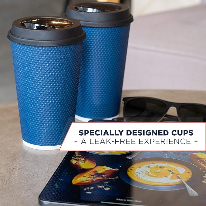 To Go Coffee Cups With Lids - 16 oz Disposable Coffee Cup With Lid (60 Set). Large Togo Travel Paper Hot Cups Insulated For Hot, Cold Beverage Drinks, No Sleeves Needed (Midnight Blue)