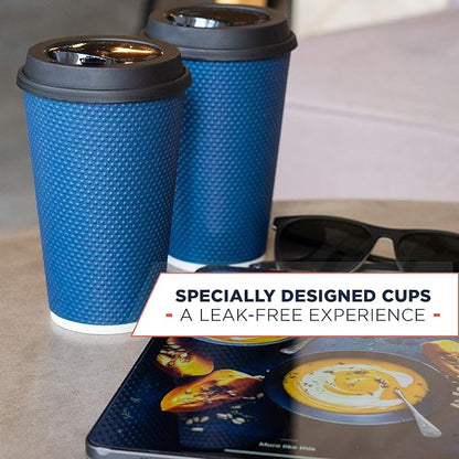 To Go Coffee Cups With Lids - 16 oz Disposable Coffee Cup With Lid (60 Set). Large Togo Travel Paper Hot Cups Insulated For Hot, Cold Beverage Drinks, No Sleeves Needed (Midnight Blue)