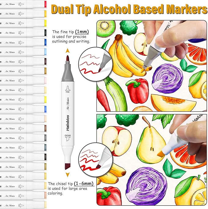 80 Alcohol Markers, Dual Tip Fine & Broad Drawing Markers Alcohol Marker Set with Case, Art Marker for Student Adults Coloring Artists Drawing Sketching Card Making and Illustration