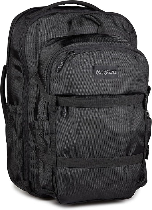 JanSport Venture Pack System – Travel Pack With Large Main Compartment, 4 Water Bottle Pockets, Adjustable Torso Length, Perimeter Wireframe Suspension, Tuck-Away Straps, Padded Hip Belt, Black