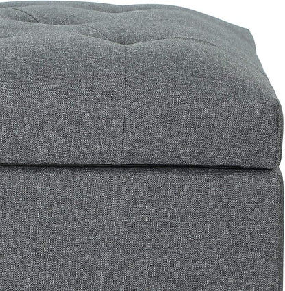 Adeco Classy Linen Blend Fabric Accents Rectangular Storage Bench Ottoman Footstool, Footrest Side Living Room Bedroom Coffee Table, 24x17.5x18, Grey