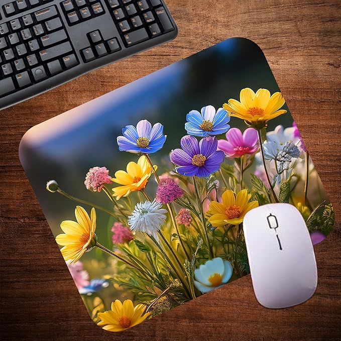 Floral Pattern Flower Mouse Pad Mat Mousepad for Desk Computer Laptop PC Gaming Home or Office Gift for Her Flowers (Wildflowers MP98)