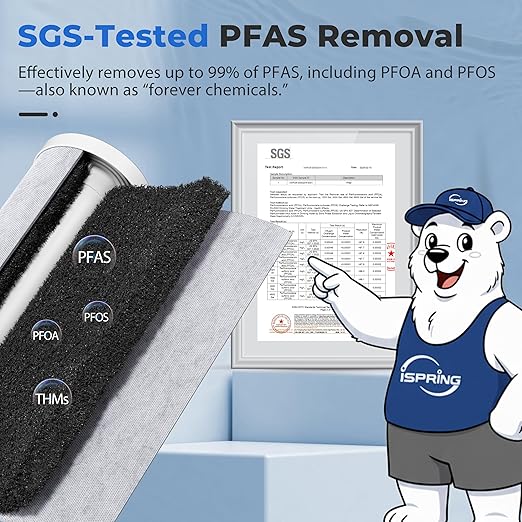 iSpring Whole House Water Filter System, Ultimate PFAS, Scale, Heavy Metals Protection Removes Up to 99% PFOA & PFOS with SGS-Tested Media, 3-Stage Filtration, 20” x 4.5” Filters, Model: WGB32B-PFKDS
