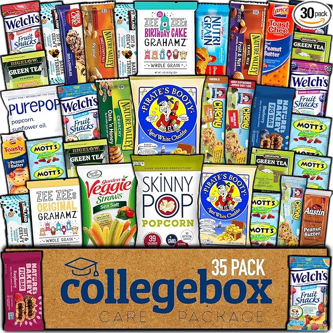 COLLEGEBOX Healthy Snack Box (35 Count) Christmas Variety Pack Care Package Gift Basket Kid Men Women Adult Nuts Health Nutrition Assortment College