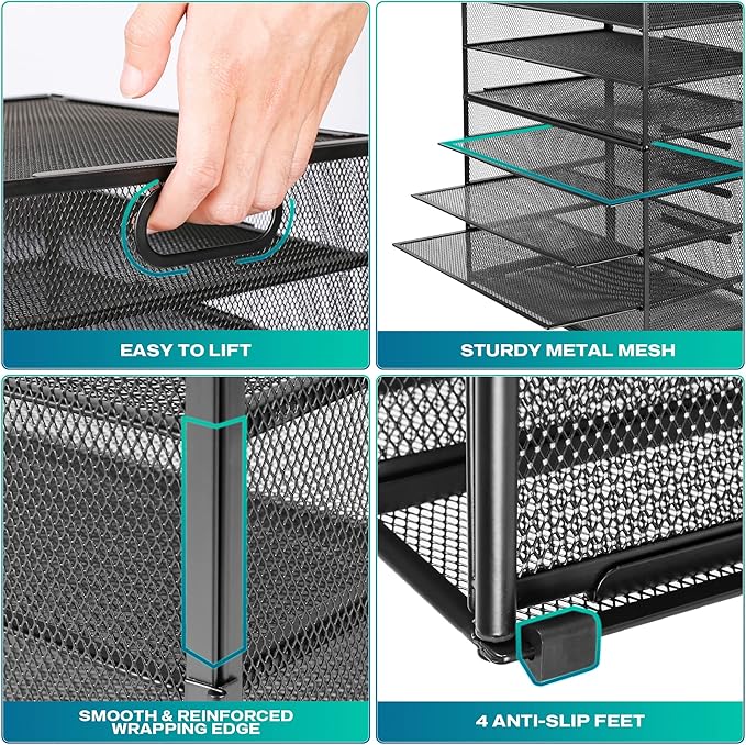 2 Pack 8 Tier Paper Letter Tray Organizer with Handles, Mesh Desk File Holder Storage Organization for Home School Classroom & Office