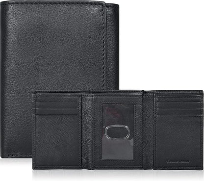 Tri fold Leather Wallet for Men with RFID | Slim Wallets for Men with 1 ID and 6 Credit card slots | Front Pocket Minimalist